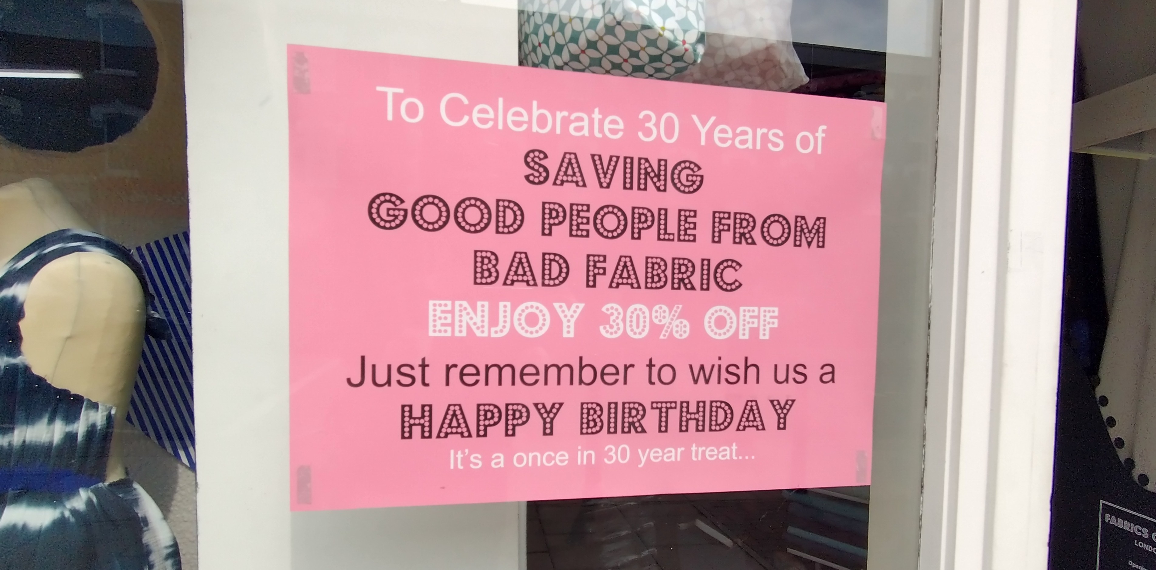 Fabrics Galore, celebrating 30 years of saving good people from bad